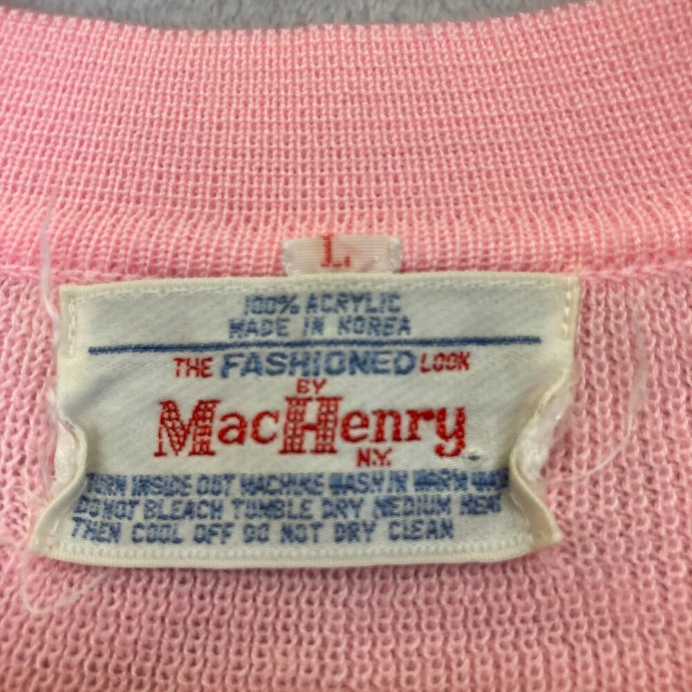 Vintage MacHenry‎ Womens Button Up Short Sleeve Sweater Size Large Pink Cardigan - Picture 8 of 12